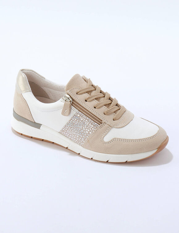 Baskets zipp&eacute;es et &agrave; lacets en cuir (blanc / beige)