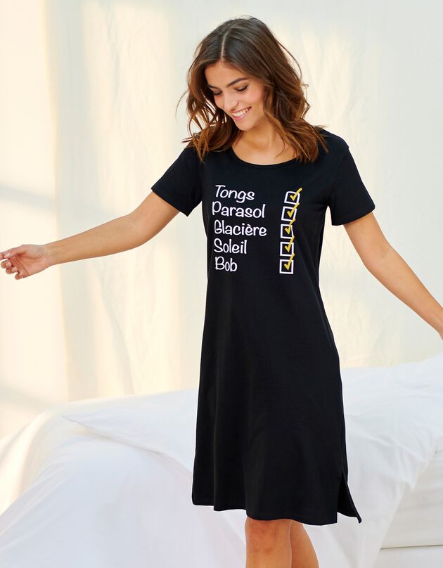 Chemise de nuit courte imprimée (noir) Chemise de nuit courte imprimée (noir)