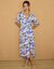 Robe longue imprimée, évasée (bleu)