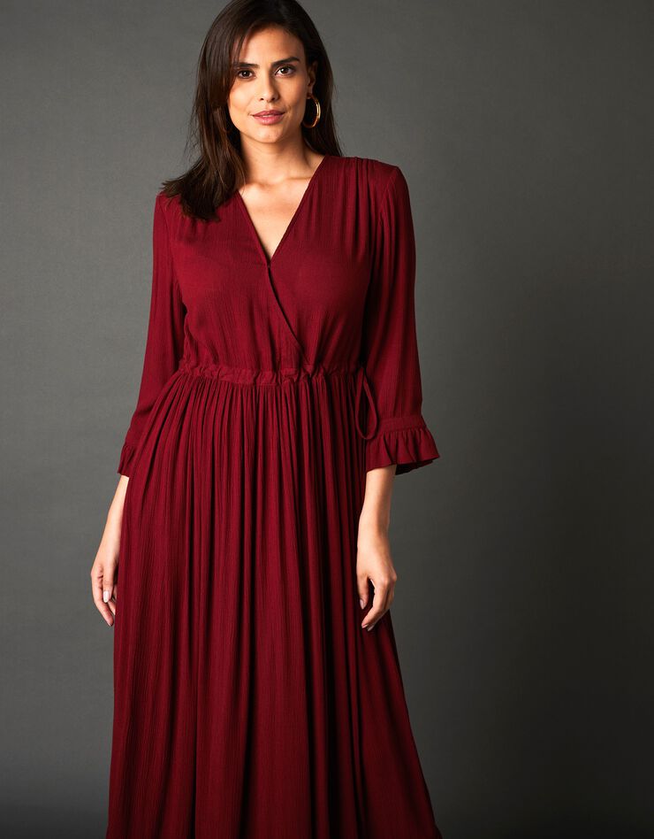 Robe longue taille coulissée unie (grenat)