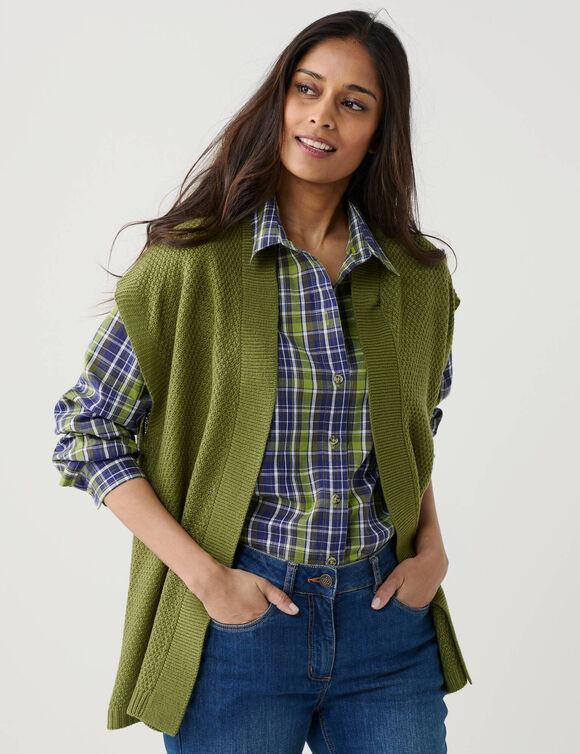 Gilet sans manches, maille fantaisie (vert mousse)