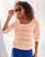 Pull col carré uni, maille ajourée (rose poudré)