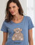Chemise de nuit longue motif plac&eacute; ourson manches courtes  (bleu gris&eacute;)