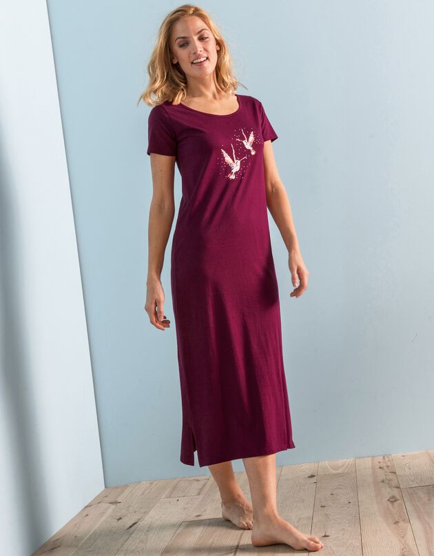 Chemise de nuit longue imprimé « oiseaux » (cerise) Chemise de nuit longue imprimé « oiseaux » (cerise)