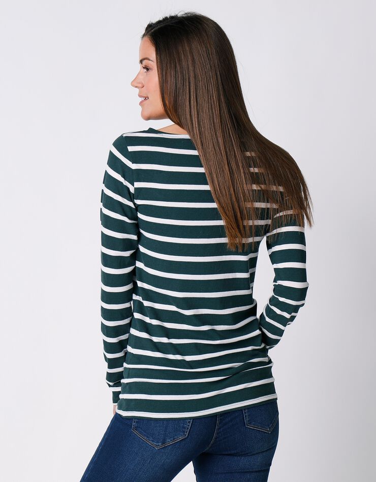 Tee-shirt marinière manches longues en coton bio, éco-responsable (vert / blanc)