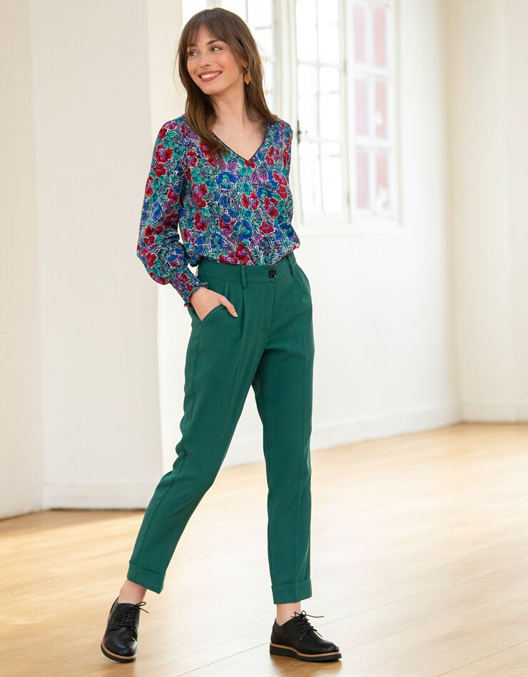 Blouse smocks épaules imprimé fleuri (bleu / vert) Blouse smocks épaules imprimé fleuri (bleu / vert)