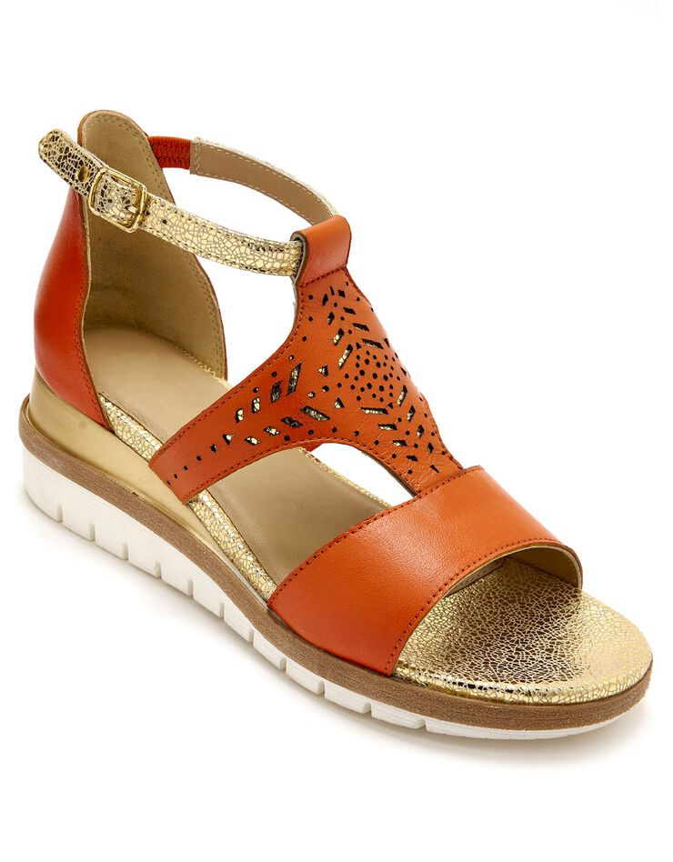Sandales cuir ajouré pailleté largeur confort - marron (orange) Sandales cuir ajouré pailleté largeur confort - marron (orange)