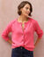 Gilet boutonn&eacute;, maille moelleuse en laine m&eacute;lang&eacute;e (rose)