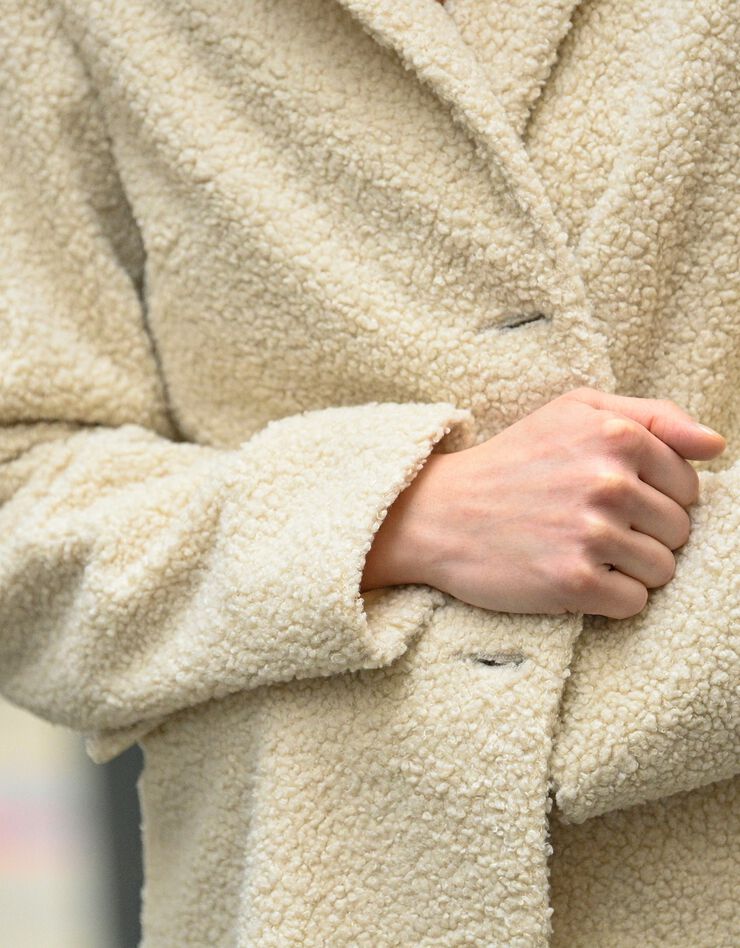 Manteau maille bouclette col tailleur (naturel)