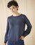 Pull col rond maille ajourée, toucher doux (marine)