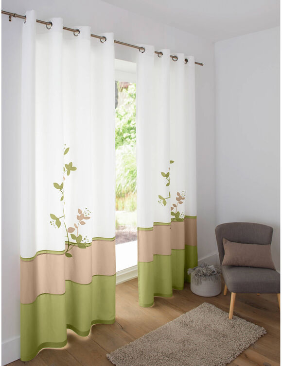 Rideau panneau voile motif orchidée finition oeillets (vert)