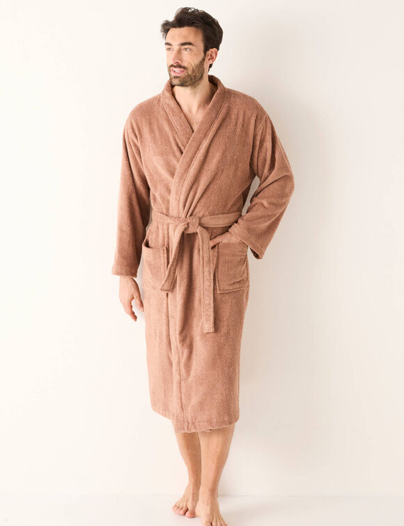 Peignoir mixte adulte col kimono éponge bouclette  (châtaigne)