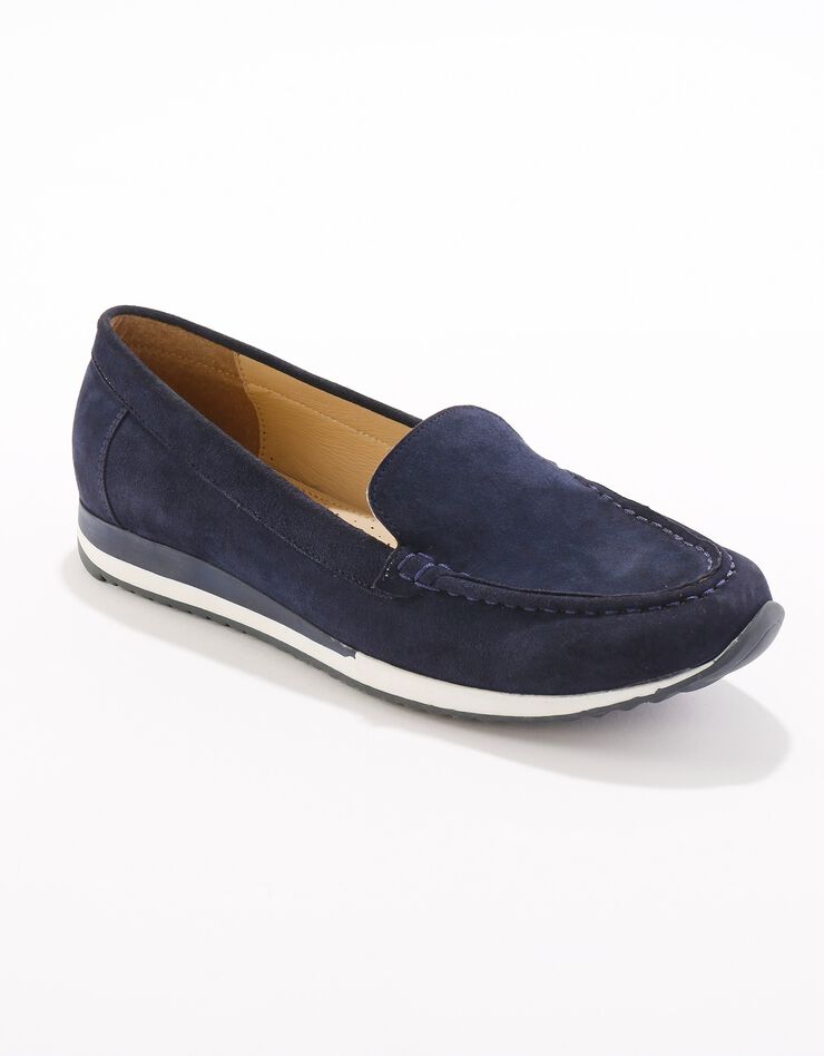 Mocassins en croûte de cuir à semelle crantée bicolore (marine) Mocassins en croûte de cuir à semelle crantée bicolore (marine)