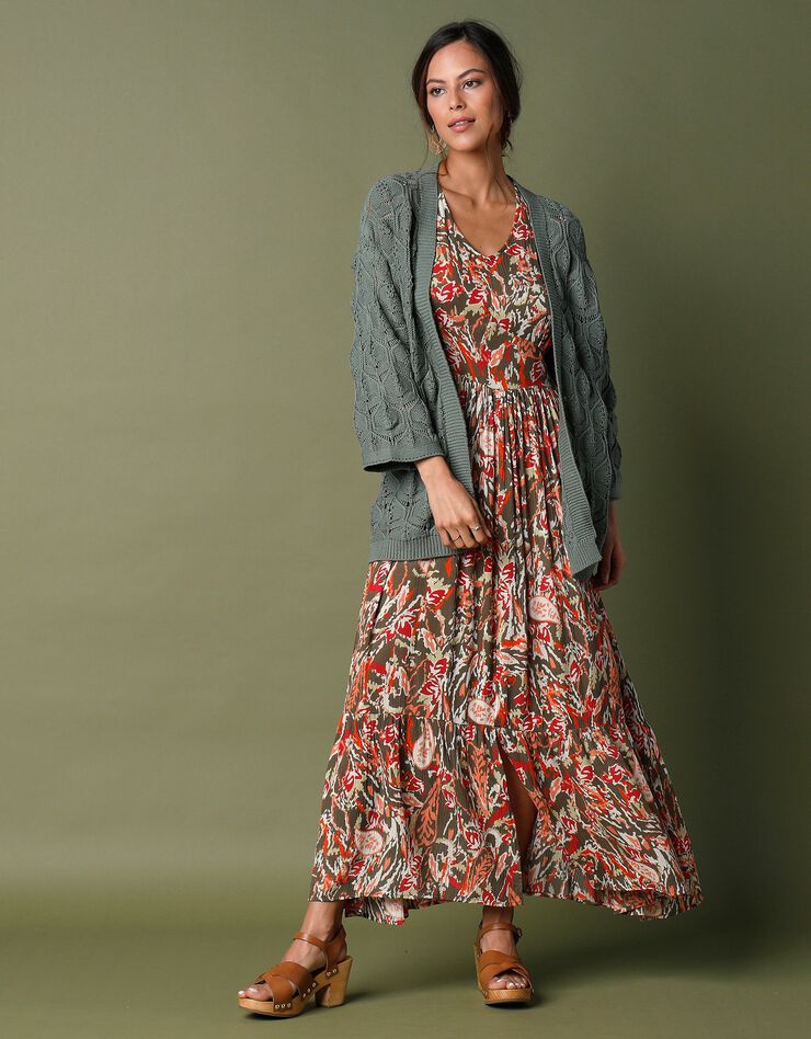 Gilet kimono, maille ajourée (vert amande)