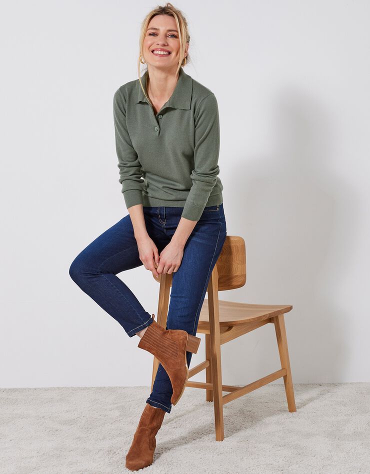 Pull col polo, laine d'agneau (kaki) Pull col polo, laine d'agneau (kaki)