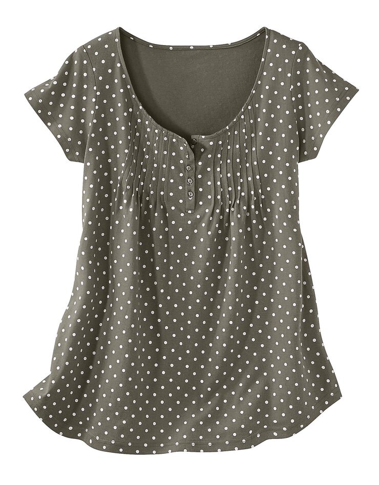 Tee-shirt imprimé pois manches courtes (kaki) Tee-shirt imprimé pois manches courtes (kaki)
