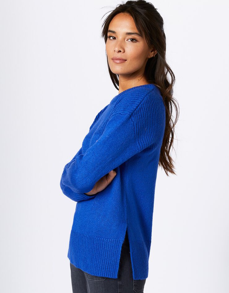 Pull col rond maille anglaise et jersey (bleu dur) Pull col rond maille anglaise et jersey (bleu dur)