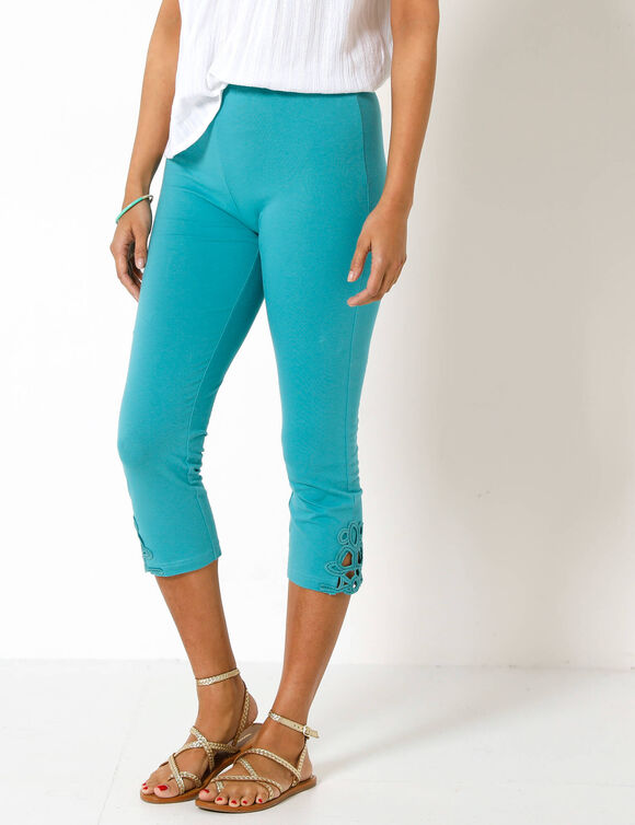 Legging 3/4 macram&eacute;, taille &eacute;lastiqu&eacute;e (c&eacute;ladon)