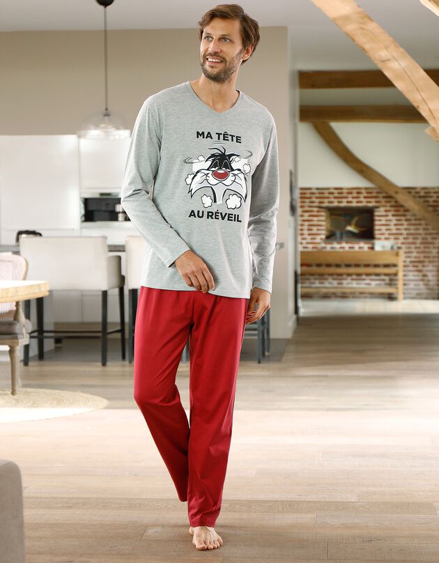 Pyjama pantalon Grosminet (anthracite / rouge)