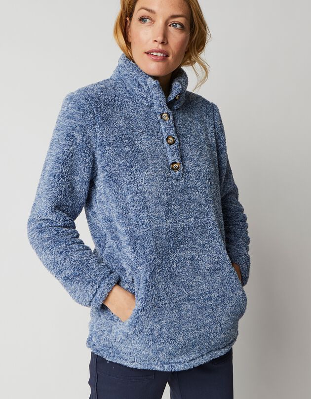 Sweat maille peluche (bleu grisé chiné)