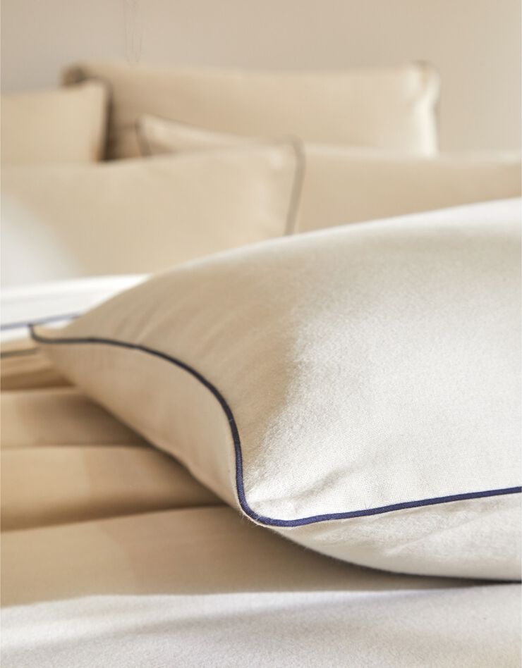 Linge de lit uni flanelle passepoil contrasté, collection "Intemporelle" (beige)