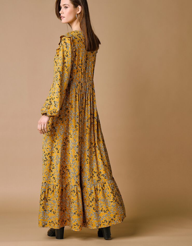 Robe longue imprimée base volantée (miel) Robe longue imprimée base volantée (miel)
