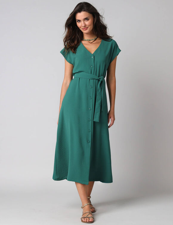 Robe longue boutonn&eacute;e effet froiss&eacute; naturel (vert)