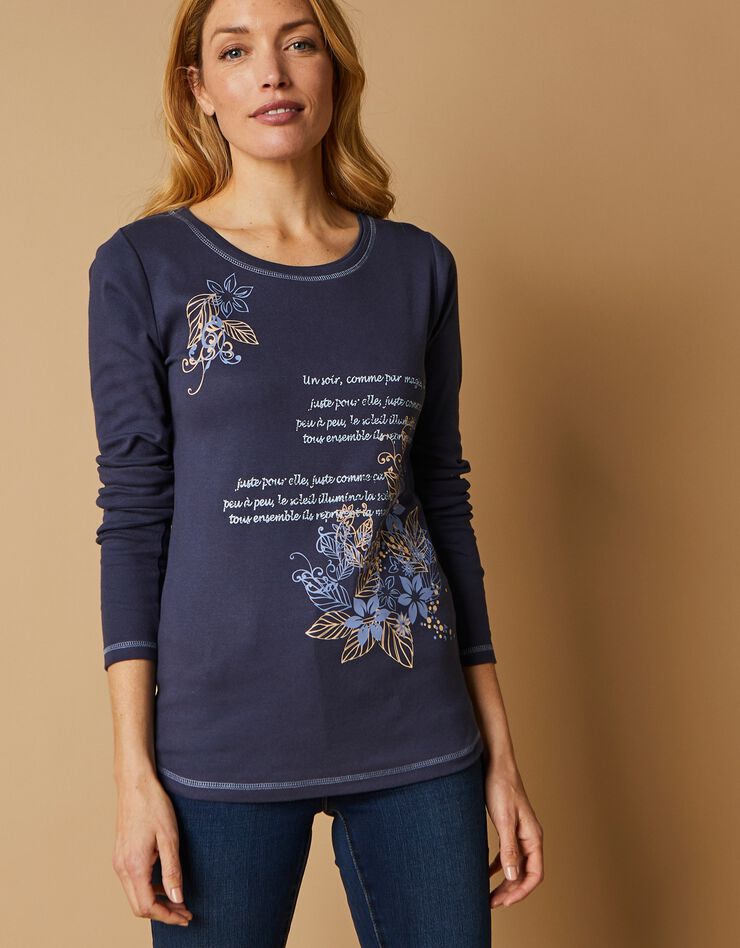 Tee shirt manches longues imprimé fleuri (marine) Tee shirt manches longues imprimé fleuri (marine)