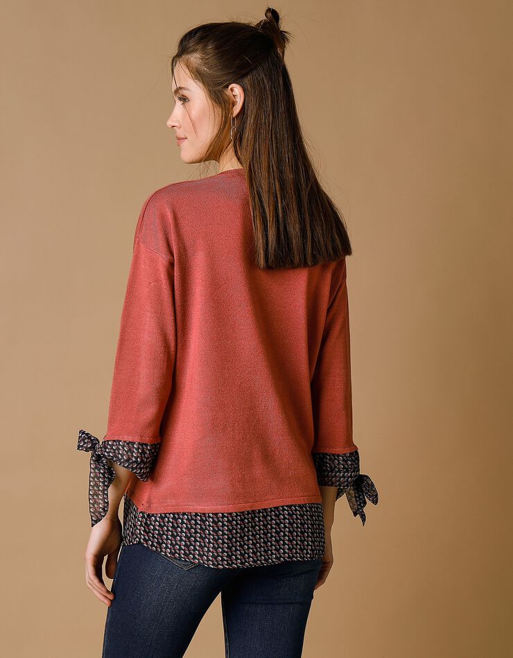 Pull bi-matière effet 2en1, toucher cachemire (terracotta) Pull bi-matière effet 2en1, toucher cachemire (terracotta)