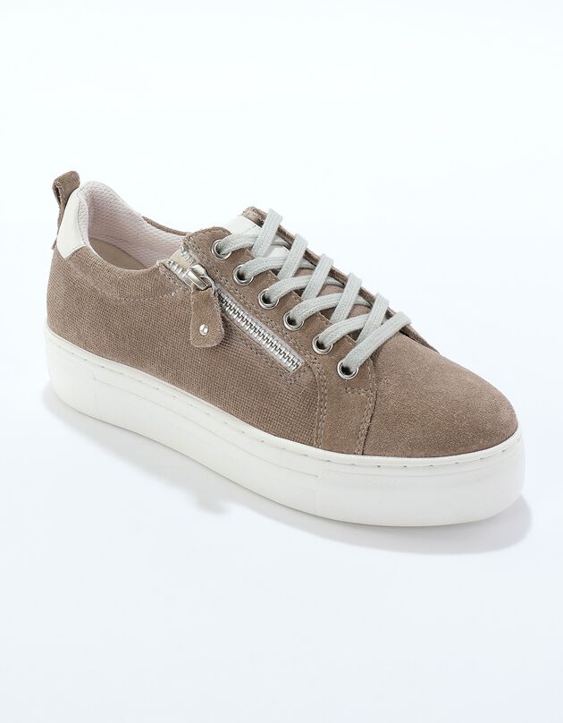 Baskets compensées cuir (taupe grisé)