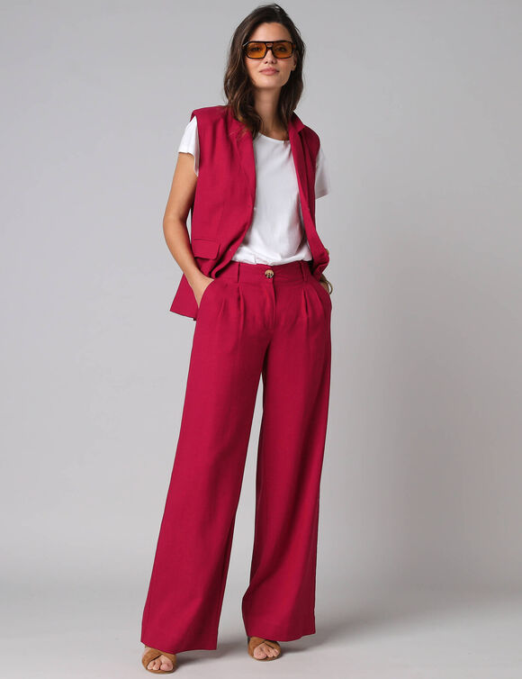 Lin Edition Pantalon large à pinces uni, en viscose-lin, framboise | Blancheporte