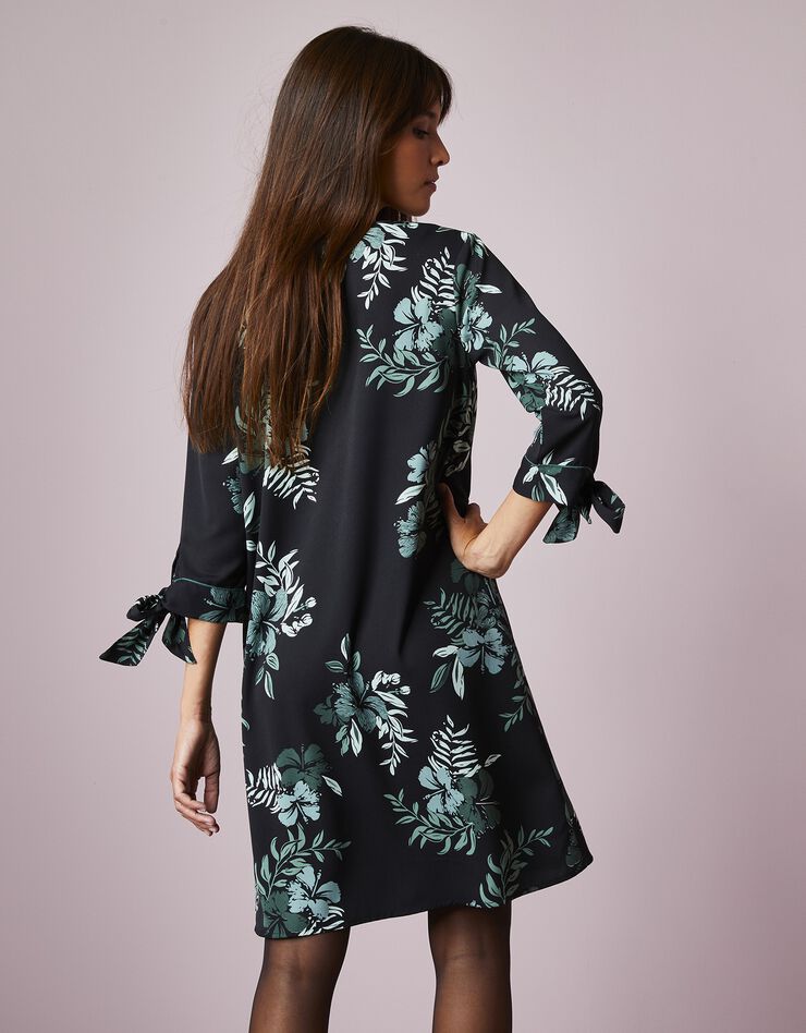 Robe évasée biais contrastés imprimé floral (noir / kaki) Robe évasée biais contrastés imprimé floral (noir / kaki)
