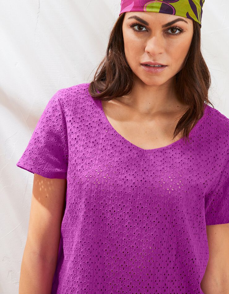 Tee-shirt col V broderie anglaise (violine) Tee-shirt col V broderie anglaise (violine)