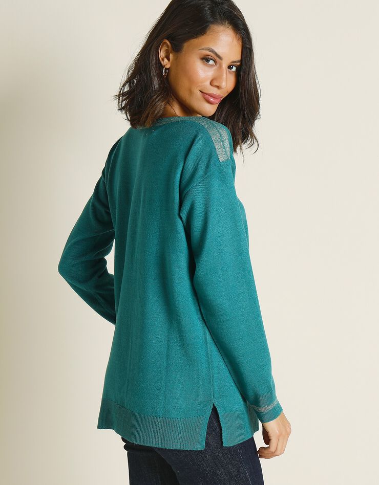 Pull marinière uni, toucher cachemire détails brillants (émeraude) Pull marinière uni, toucher cachemire détails brillants (émeraude)