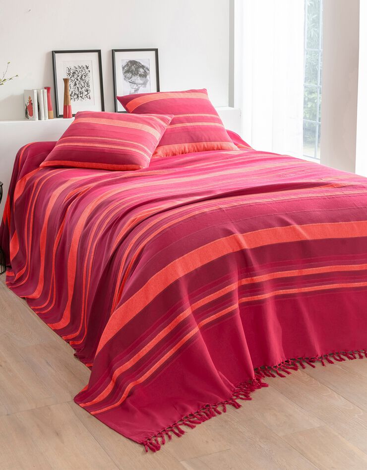 Plaid jeté multicolore coton tissage artisanal (rouge) Plaid jeté multicolore coton tissage artisanal (rouge)