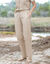 Pantalon coupe mom coton-lin uni (beige)