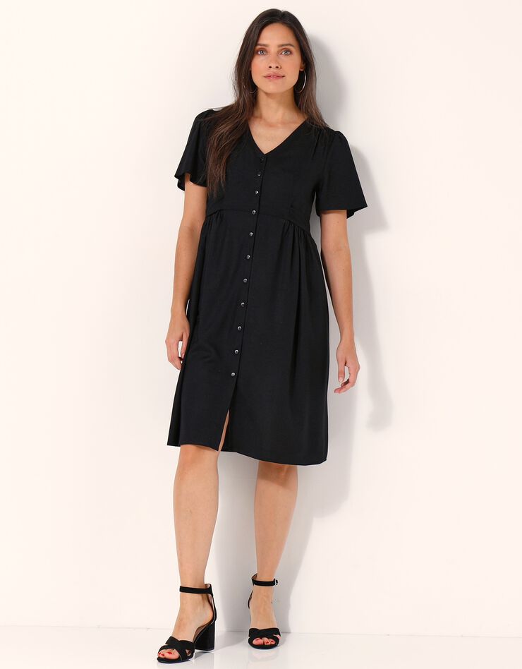 Robe fluide boutonnée unie (noir)