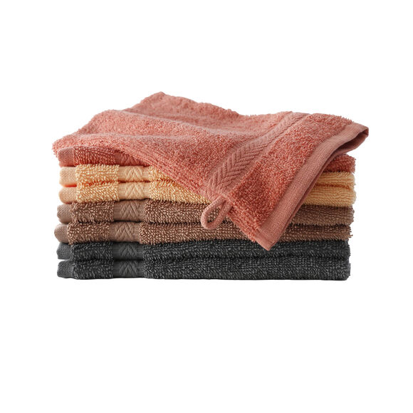 Gant de toilette coloris bois&eacute; coton 420 gr/m&sup2; - lot de 8 (ch&acirc;taigne + abricot + anthracite + tomette)