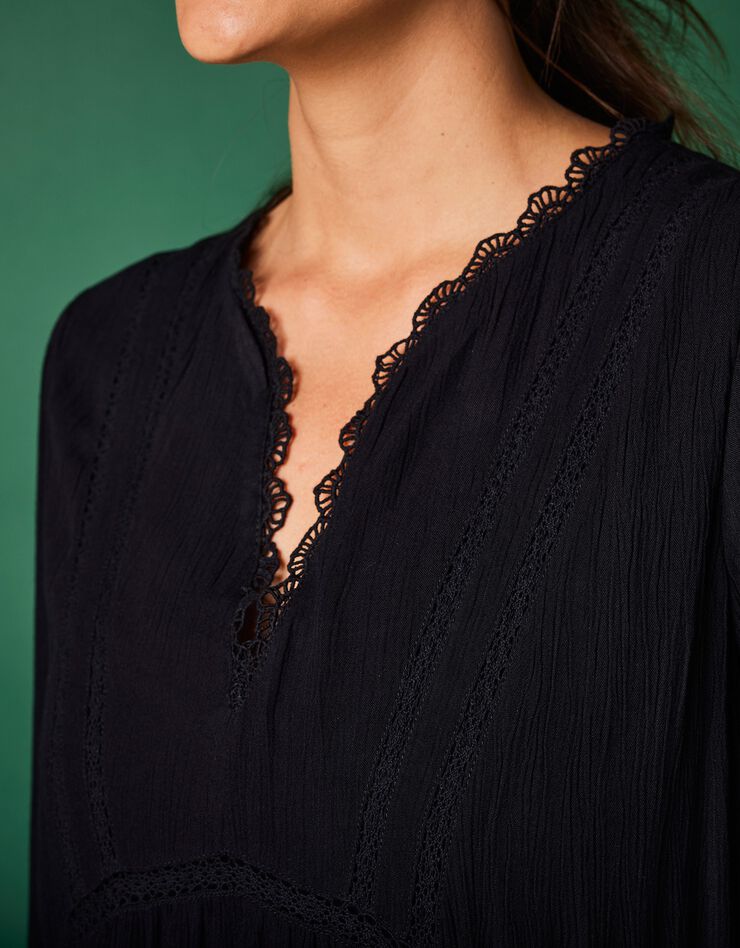 Robe bohème crépon uni (noir)