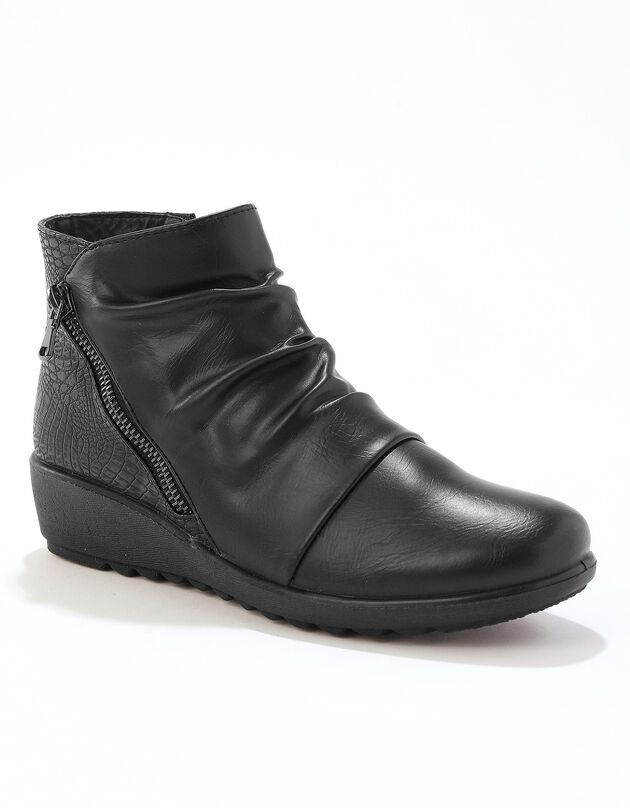 Boots compensées plissées dos effet croco (noir)