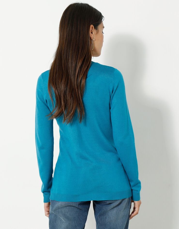 Cardigan boutonné col rond uni toucher cachemire (bleu prusse)