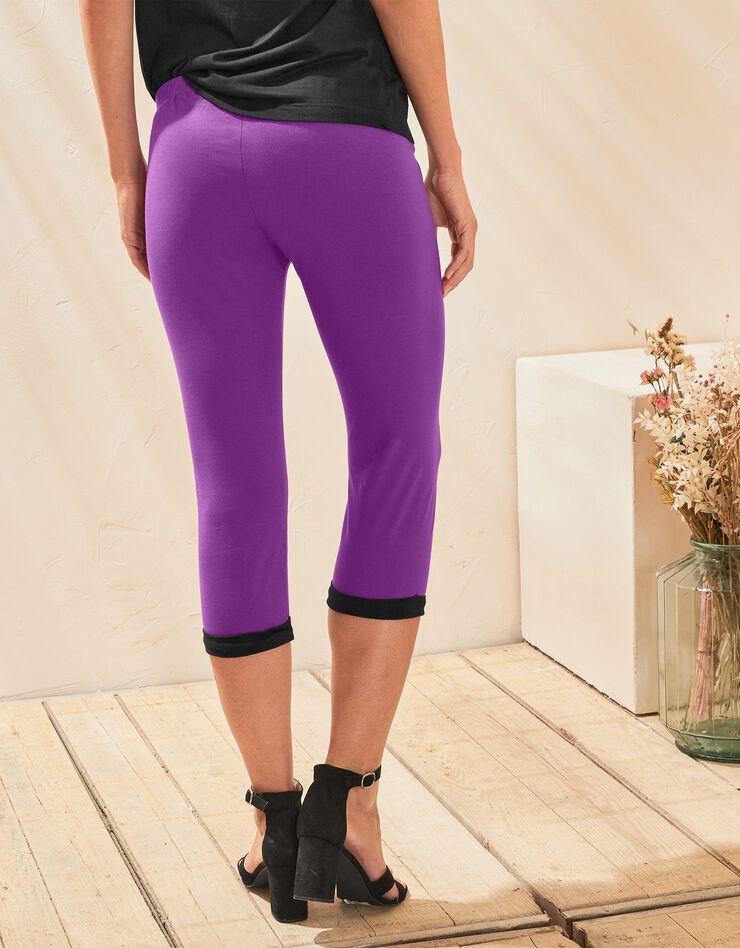 Legging corsaire revers contrastés, maille jersey (violine / noir) Legging corsaire revers contrastés, maille jersey (violine / noir)