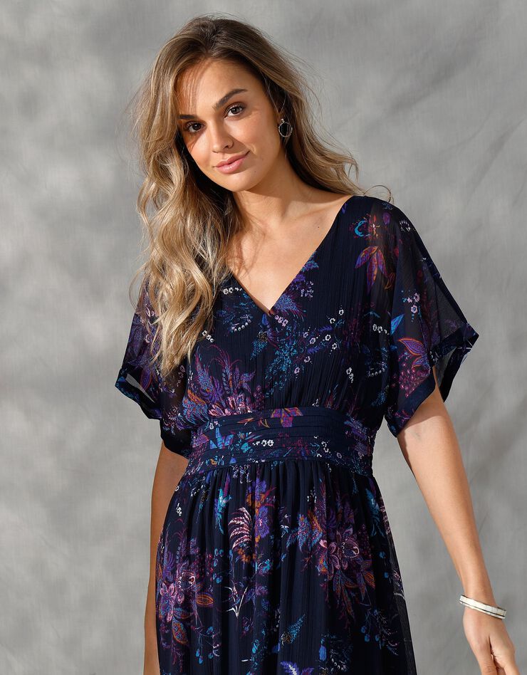 Robe longue en voile imprimé (marine / violine)