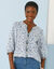 Blouse brodée en coton imprimée, manches 3/4 (bleu)