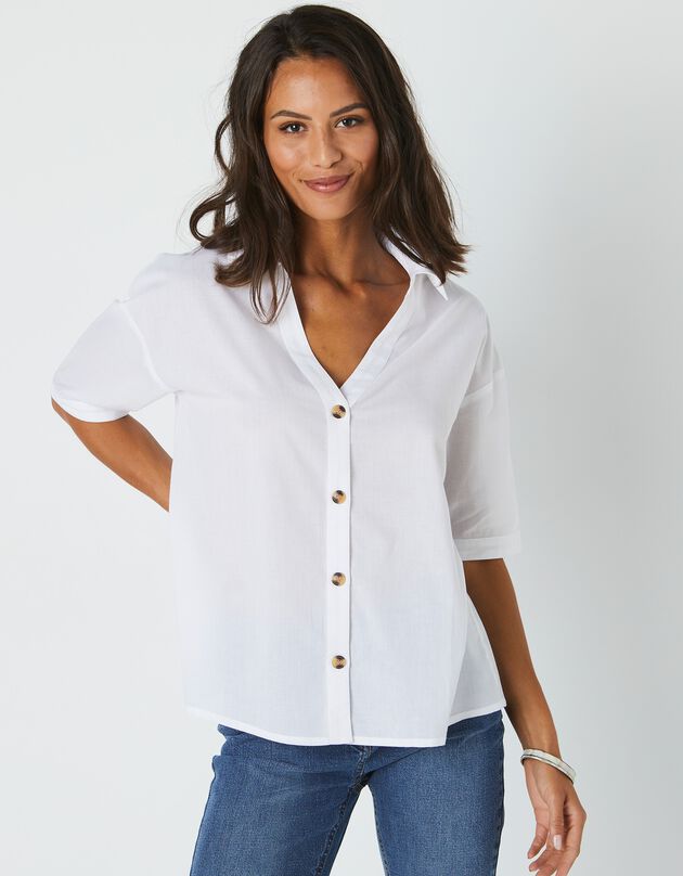 Chemise manches coudes unie, spécial petites (blanc)