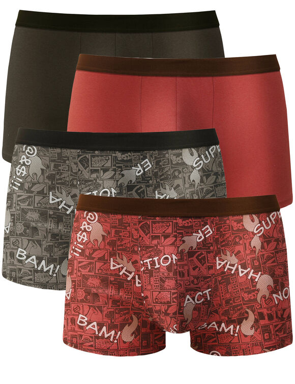 Boxer fantaisie ferm&eacute; &eacute;lastiqu&eacute;  - lot de 4  (rouge)