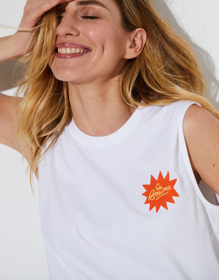 Tee-shirt sans manches imprimé femme collection Lulu la Nantaise (blanc)