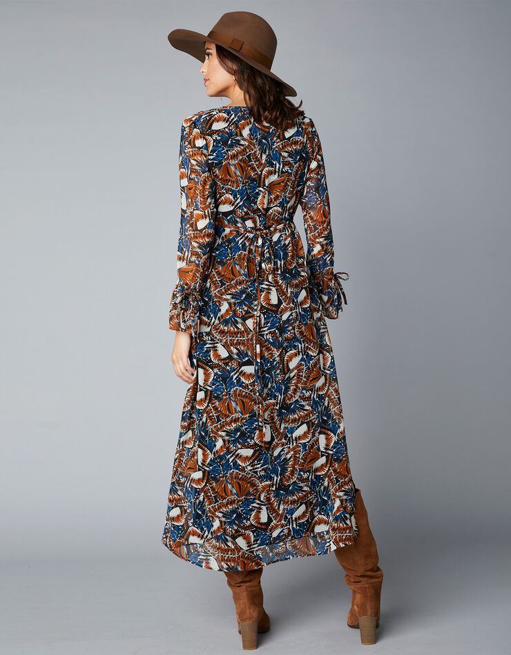 Robe longue imprimée papillons (noir / caramel) Robe longue imprimée papillons (noir / caramel)