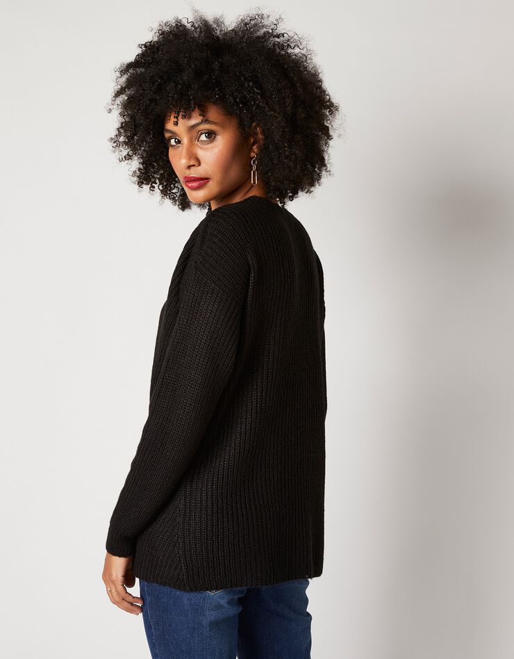 Pull col V, maille anglaise toucher mohair (noir) Pull col V, maille anglaise toucher mohair (noir)
