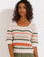 Pull col carré rayé, maille ajourée (écru / kaki)